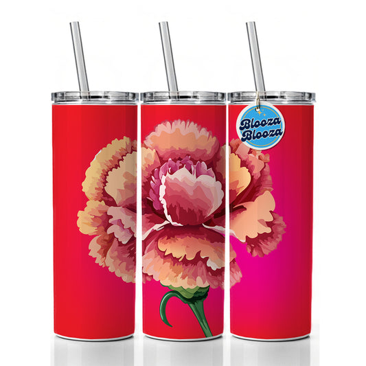 Carnation Flower Watercolor Skinny Tumbler 20oz with Straw Insulated Water Bottle Gift