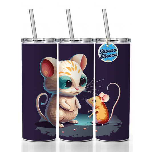 Cat and Mouse Playing Skinny Tumbler 20oz with Straw Insulated Water Bottle Gift