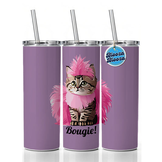 Cat Bougie Funny Pink Feather Boa Skinny Tumbler 20oz with Straw Insulated Water Bottle Gift