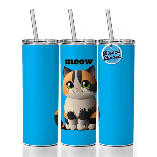 Cat Cute Meow Skinny Tumbler 20oz with Straw Insulated Water Bottle Gift