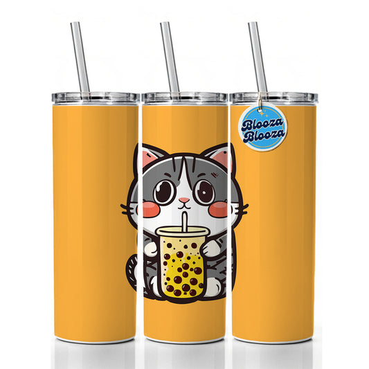 Cat Drinking Boba Bubble Tea Skinny Tumbler 20oz with Straw Insulated Water Bottle Gift