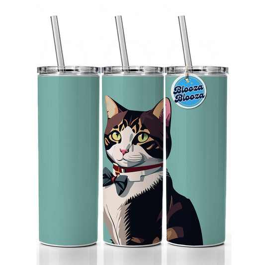 Cat Fancy with Bowtie Skinny Tumbler 20oz with Straw Insulated Water Bottle Gift