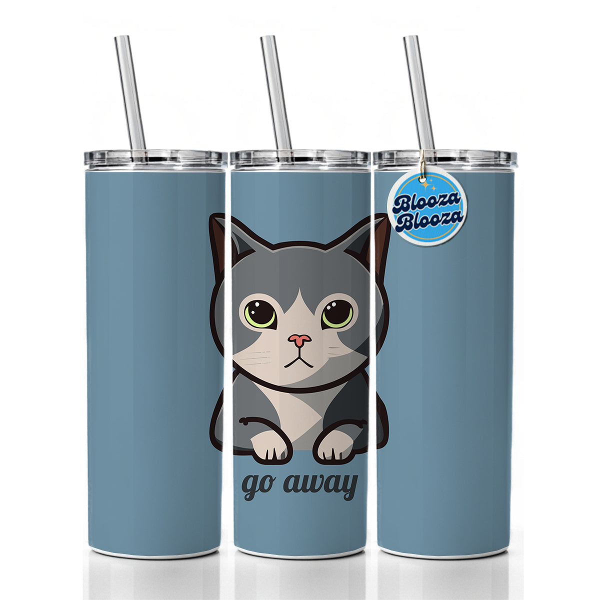 Cat Gray Go Away Funny Skinny Tumbler 20oz with Straw Insulated Water Bottle Gift