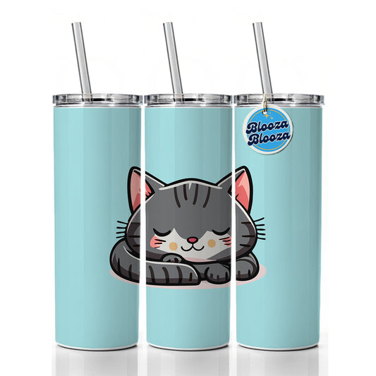 Cat Gray Sleeping Skinny Tumbler 20oz with Straw Insulated Water Bottle Gift