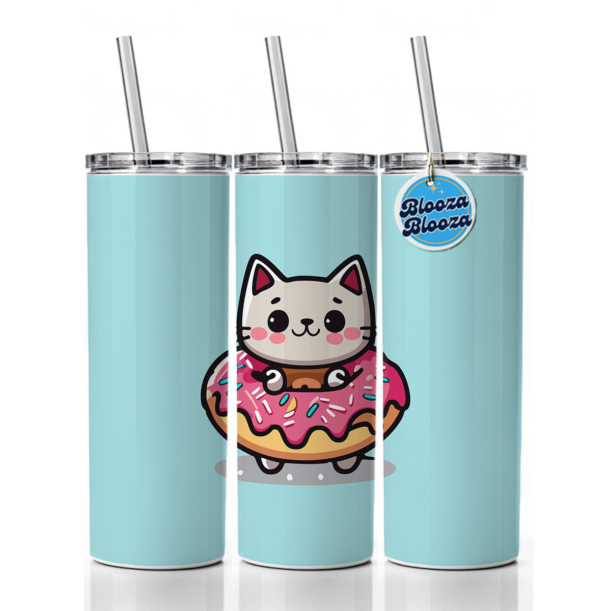 Cat Kawaii Cute in Donut Skinny Tumbler 20oz with Straw Insulated Water Bottle Gift