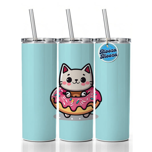 Cat Kawaii Cute in Donut Skinny Tumbler 20oz with Straw Insulated Water Bottle Gift