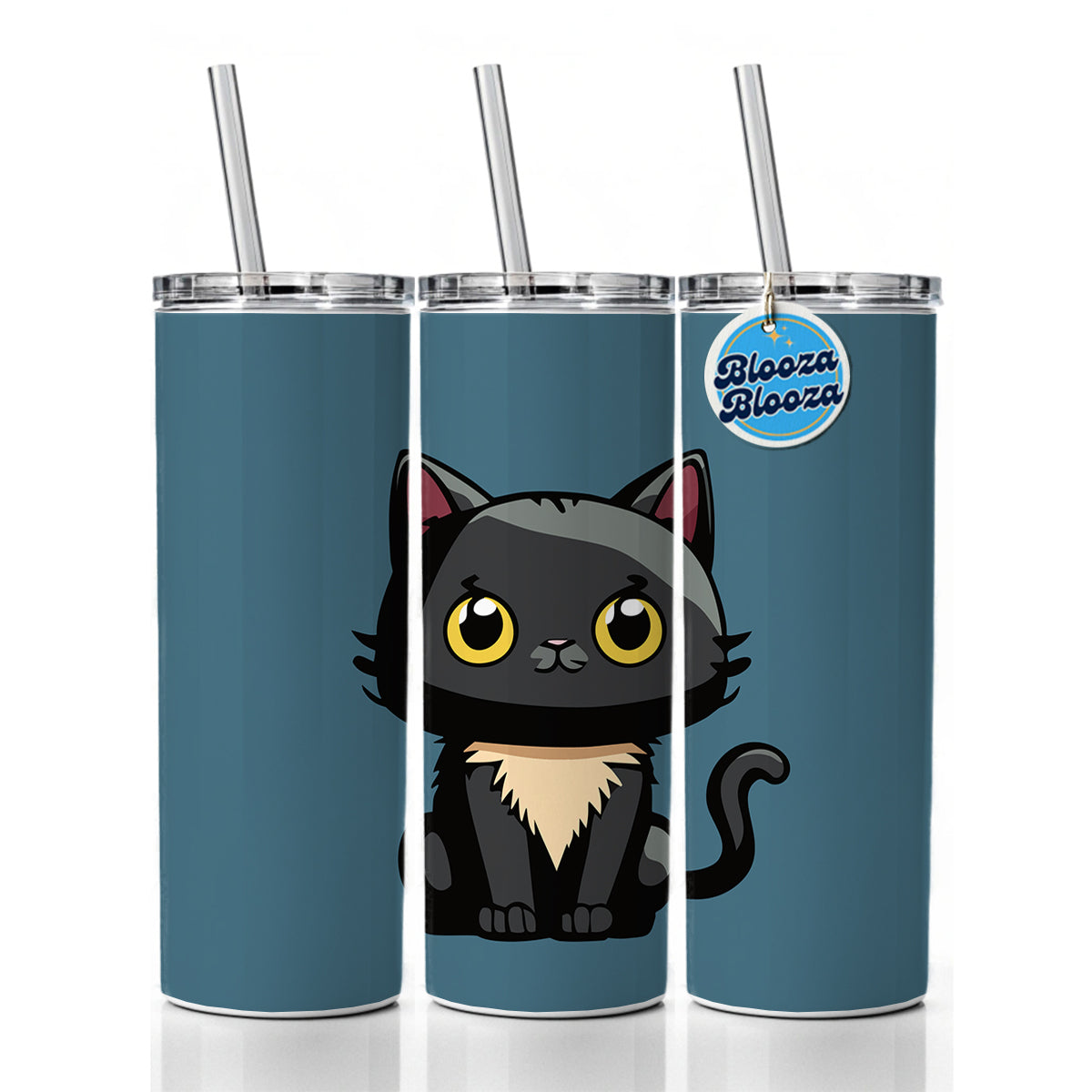 Cat Kitty Chibi Skinny Tumbler 20oz with Straw Insulated Water Bottle Gift