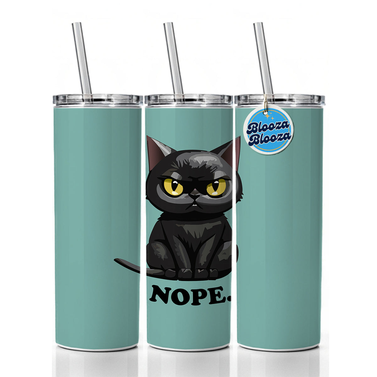 Cat Nope Funny Black Skinny Tumbler 20oz with Straw Insulated Water Bottle Gift