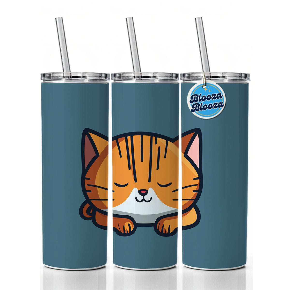 Cat Orange White Sleeping Skinny Tumbler 20oz with Straw Insulated Water Bottle Gift