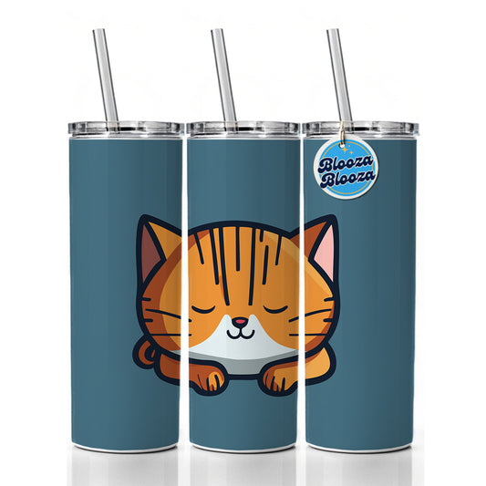 Cat Orange White Sleeping Skinny Tumbler 20oz with Straw Insulated Water Bottle Gift