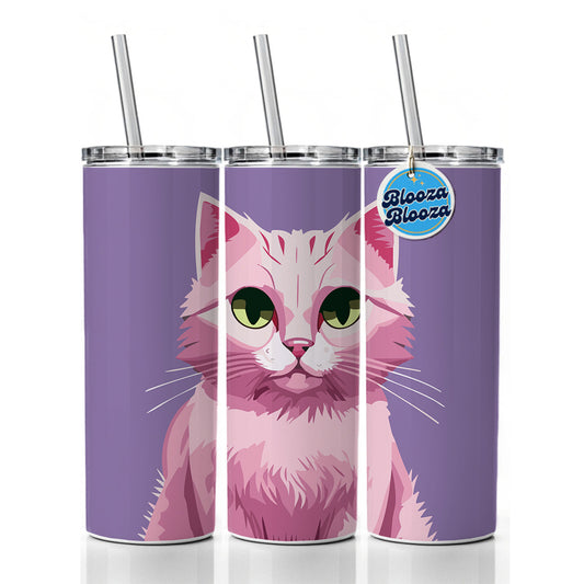 Cat Pink Skinny Tumbler 20oz with Straw Insulated Water Bottle Gift