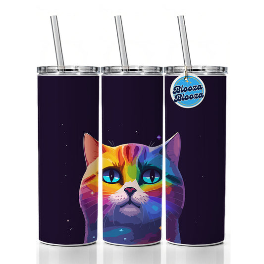 Cat Rainbow in Space Stunning Skinny Tumbler 20oz with Straw Insulated Water Bottle Gift