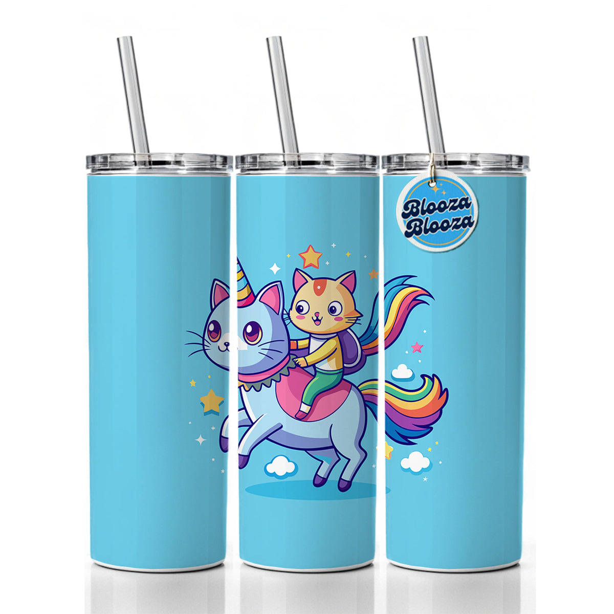 Cat Riding Caticorn Unicorn Funny Skinny Tumbler 20oz with Straw Insulated Water Bottle Gift