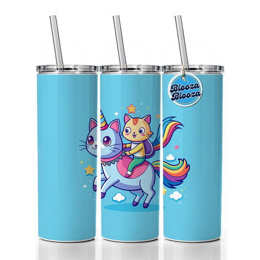 Cat Riding Caticorn Unicorn Funny Skinny Tumbler 20oz with Straw Insulated Water Bottle Gift