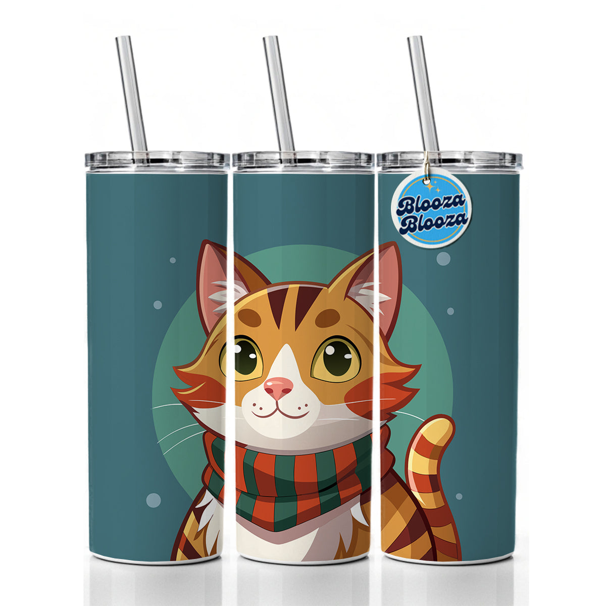Cat Tabby Wearing Winter Scarf Skinny Tumbler 20oz with Straw Insulated Water Bottle Gift