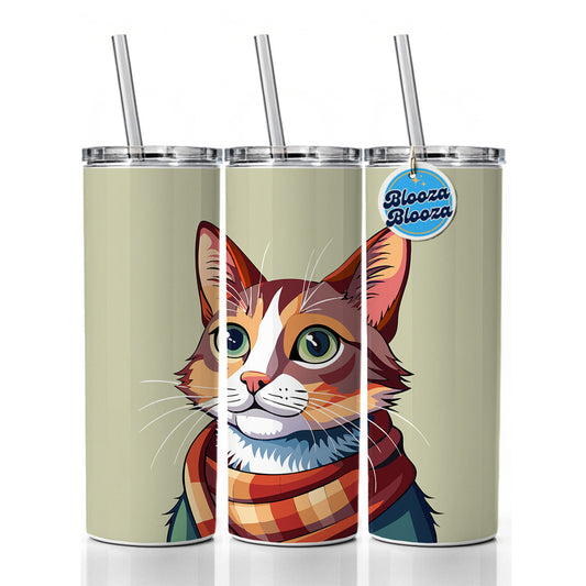 Cat Wearing Scarf Skinny Tumbler 20oz with Straw Insulated Water Bottle Gift