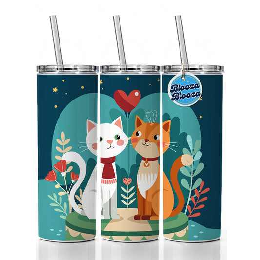Cats in Love Anniversary Wedding Valentines Day Skinny Tumbler 20oz with Straw Insulated Water Bottle Gift