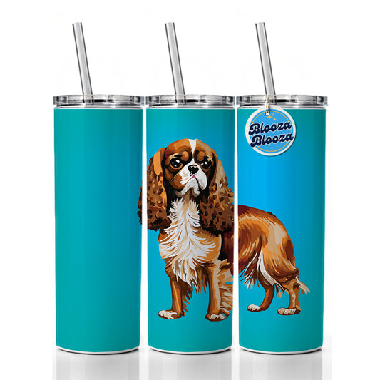 Cavalier King Charles Spaniel Dog Blenheim Watercolor Skinny Tumbler 20oz with Straw Insulated Water Bottle Gift