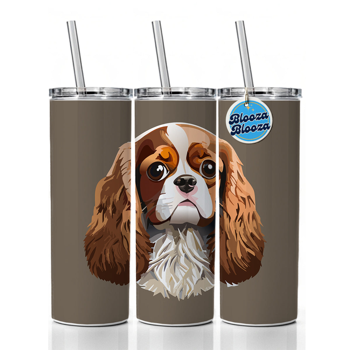 Cavalier King Charles Spaniel Dog Face Skinny Tumbler 20oz with Straw Insulated Water Bottle Gift