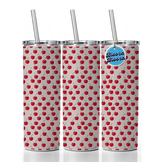 Cherries Cherry Cute Pattern Skinny Tumbler 20oz with Straw Insulated Water Bottle Gift