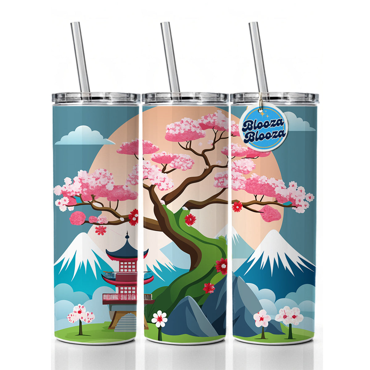 Cherry Blossom Tree Japanese Garden Skinny Tumbler 20oz with Straw Insulated Water Bottle Gift