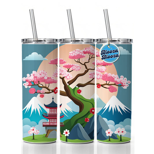 Cherry Blossom Tree Japanese Garden Skinny Tumbler 20oz with Straw Insulated Water Bottle Gift