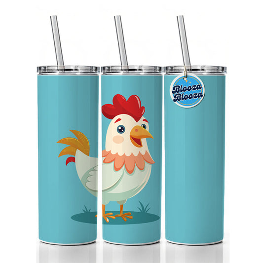 Chicken Rooster Happy Skinny Tumbler 20oz with Straw Insulated Water Bottle Gift