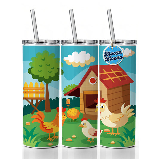 Chickens and Coop Cute Skinny Tumbler 20oz with Straw Insulated Water Bottle Gift