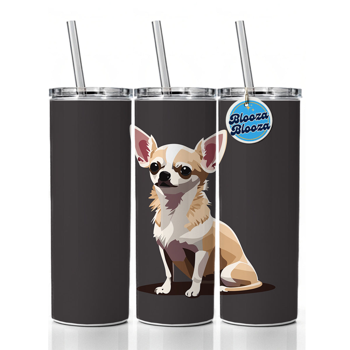 Chihuahua Dog Sitting Skinny Tumbler 20oz with Straw Insulated Water Bottle Gift