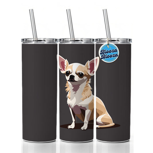 Chihuahua Dog Sitting Skinny Tumbler 20oz with Straw Insulated Water Bottle Gift