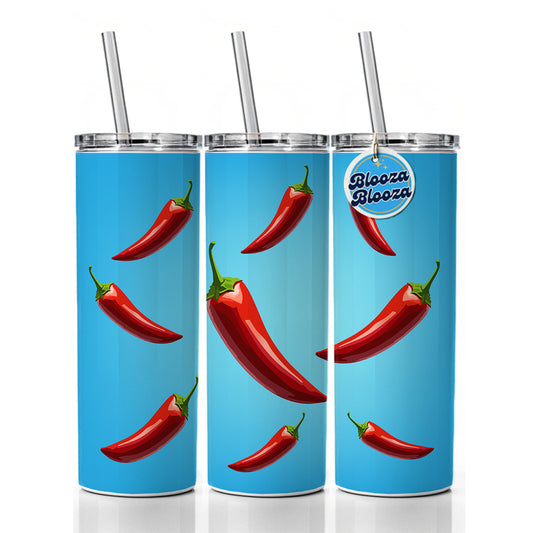 Chili Pepper Red Skinny Tumbler 20oz with Straw Insulated Water Bottle Gift