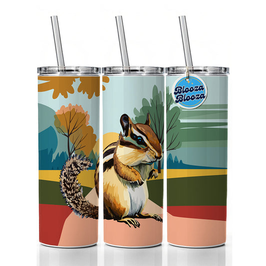 Chipmunk Watercolor Skinny Tumbler 20oz with Straw Insulated Water Bottle Gift