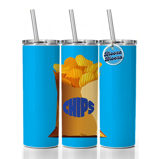 Chips Bag Snack Food Skinny Tumbler 20oz with Straw Insulated Water Bottle Gift