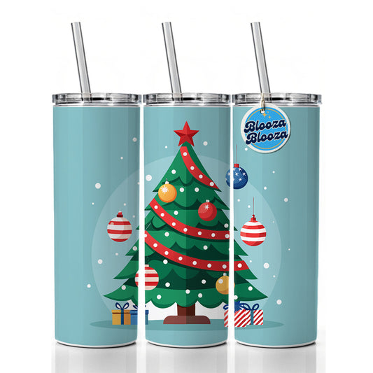 Christmas Patriotic Tree Ornaments Subtle Skinny Tumbler 20oz with Straw Insulated Water Bottle Gift