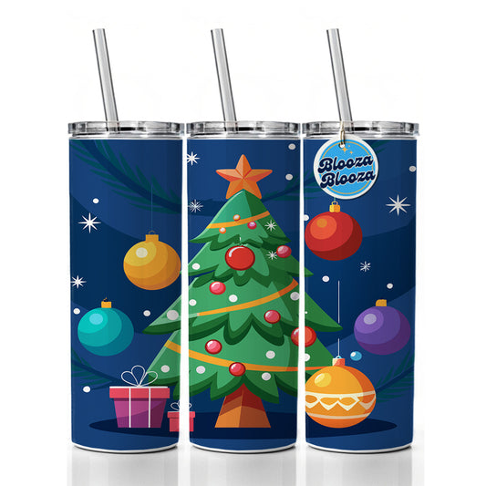 Christmas Tree and Ornaments Modern Skinny Tumbler 20oz with Straw Insulated Water Bottle Gift