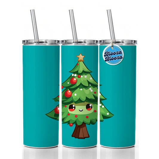 Christmas Tree Chibi Skinny Tumbler 20oz with Straw Insulated Water Bottle Gift