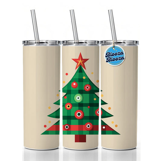 Christmas Tree Plaid Skinny Tumbler 20oz with Straw Insulated Water Bottle Gift
