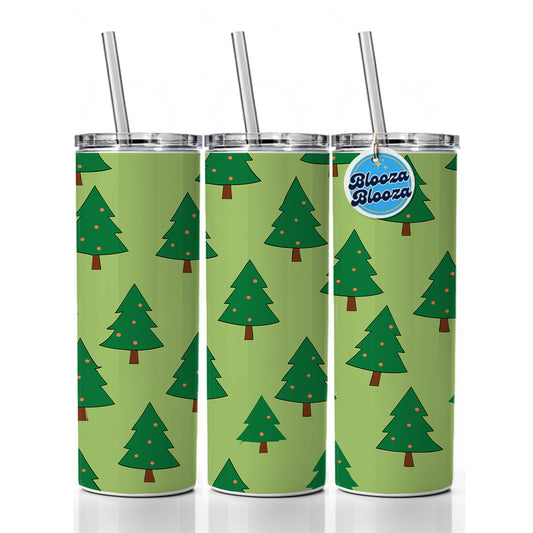 Christmas Trees Green Pattern Skinny Tumbler 20oz with Straw Insulated Water Bottle Gift