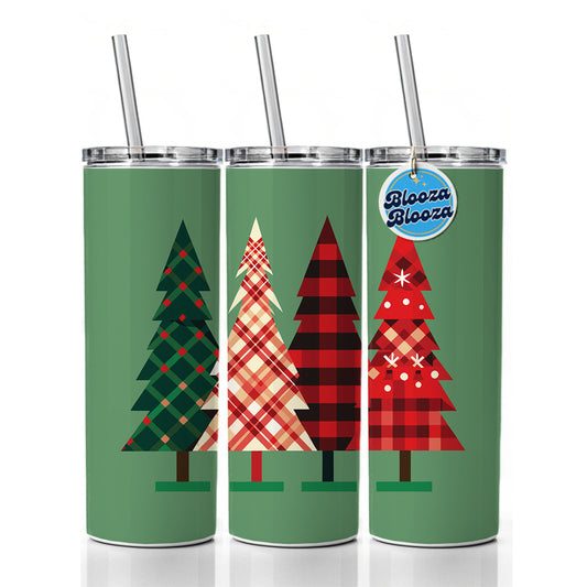 Christmas Trees Plaid Modern Cute Skinny Tumbler 20oz with Straw Insulated Water Bottle Gift