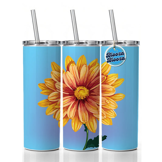 Chrysanthemum Mum Flower Yellow Watercolor Skinny Tumbler 20oz with Straw Insulated Water Bottle Gift