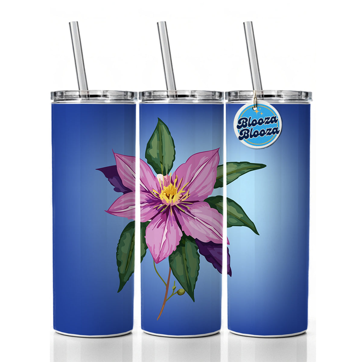 Clematis Flower Purple Watercolor Skinny Tumbler 20oz with Straw Insulated Water Bottle Gift