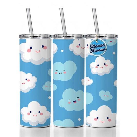 Clouds Happy Smiling Cute Pattern Skinny Tumbler 20oz with Straw Insulated Water Bottle Gift