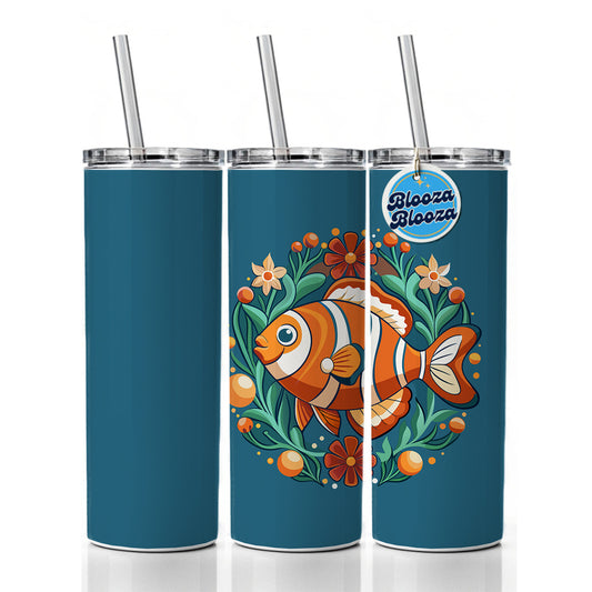 Clownfish Floral Flowers Skinny Tumbler 20oz with Straw Insulated Water Bottle Gift
