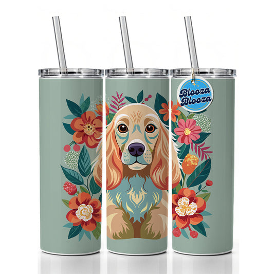 Cocker Spaniel Dog Floral Flowers Skinny Tumbler 20oz with Straw Insulated Water Bottle Gift