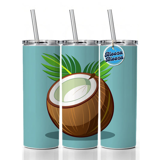 Coconut with Leaves Tropical Fruit Skinny Tumbler 20oz with Straw Insulated Water Bottle Gift