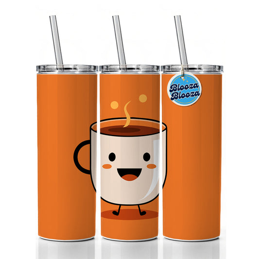 Coffee Mug Cup Smiling Happy Skinny Tumbler 20oz with Straw Insulated Water Bottle Gift