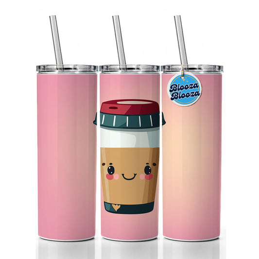 Coffee Travel Mug Smiling Skinny Tumbler 20oz with Straw Insulated Water Bottle Gift