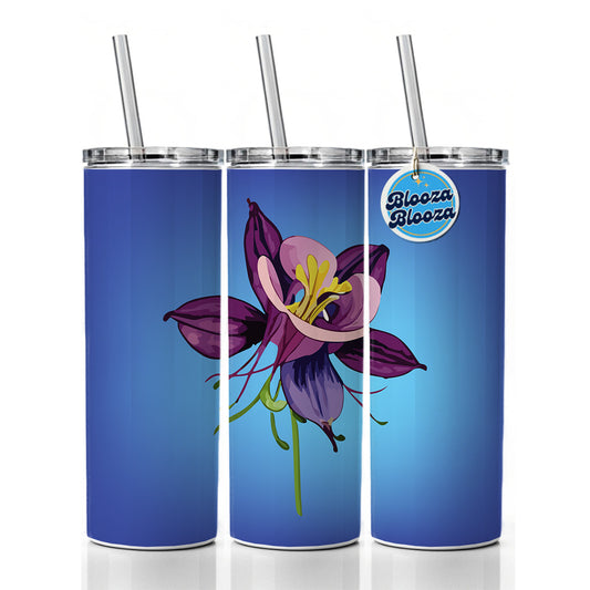 Columbine Flower Watercolor Purple Skinny Tumbler 20oz with Straw Insulated Water Bottle Gift