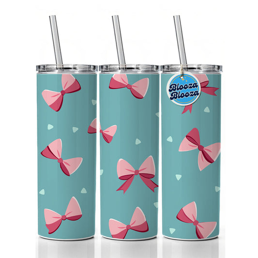 Coquette Pink Bows Scattered Skinny Tumbler 20oz with Straw Insulated Water Bottle Gift