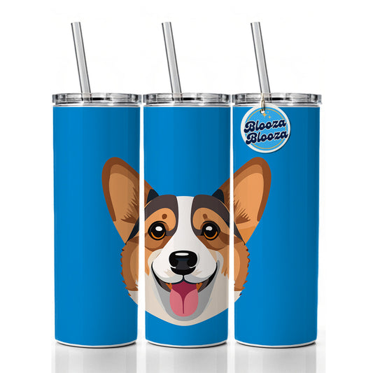 Corgi Dog Face Cute Skinny Tumbler 20oz with Straw Insulated Water Bottle Gift